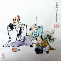 Gao Shi, bere il tè - pittura cinese