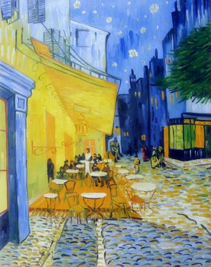Terraza De Café Por La Noche Pintura Al óleo