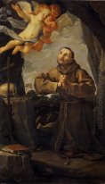 St Francis i bön med två änglar 1631