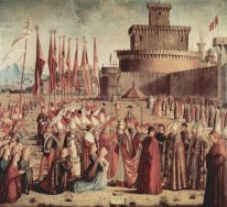 Les pèlerins y rencontrer le pape Cyriac devant les murs de Rome