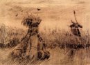 Campo di grano con un stook ed un mulino 1885