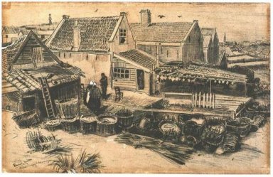 Fisk Torkning Barn Sett från en höjd 1882