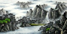 Pines Dan Waterfall - Lukisan Cina