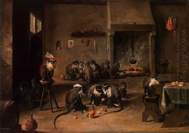 Macacos em uma cozinha