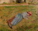 vilande bondflicka ligger på gräset Pontoise 1882