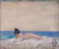 Naken Kvinna Modell (Läsning på stranden) 1930