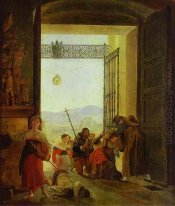 Pelgrims bij de ingang van De Lateraanse Basiliek