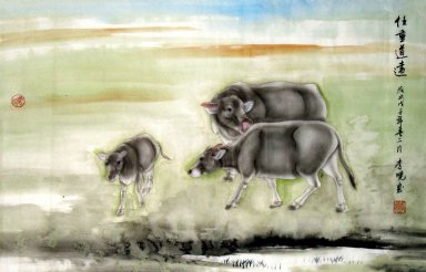 Cow-Lång väg att gå - kinesisk målning