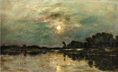 Riverbank i månsken 1875