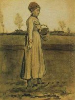 Bäuerin mit einem Korb Aussaat 1881