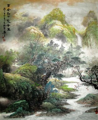 Árvores, rio - pintura chinesa