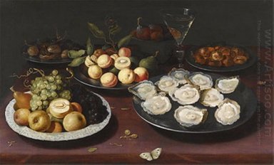 Nature morte avec fruits et une plaque d\'huîtres