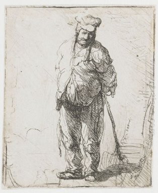 Ragged Peasant med händerna bakom honom håller en Stick 1630