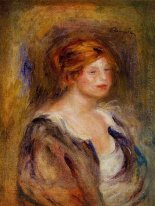 Junges Mädchen im blauen Kopf einer blonden Frau 1909