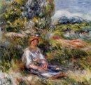 Молодая девушка, сидя в лугу 1916