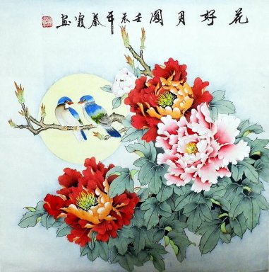 Pioen & Vogels - Chinees schilderij