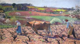Arbetare Förbered Vines i Quercy