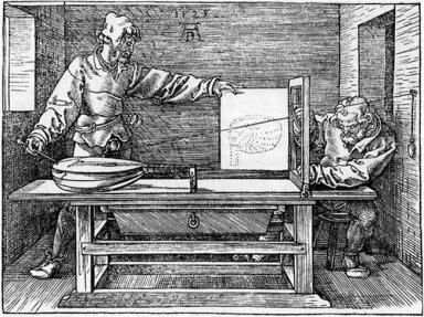 человек, рисование лютне 1523