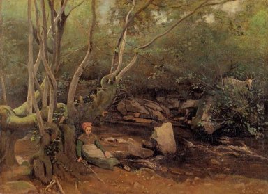 Lormes Shepherdess Sitting Bawah Pohon Selain Stream 1842