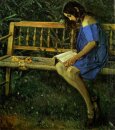 Portrait de Natasha Nesterova Sur un banc de jardin 1914