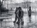 Een Plantsoen met mensen lopen In De Regen 1886