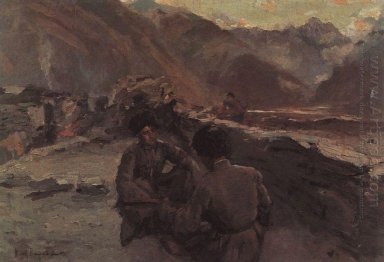Im Kaukasus sitzen Bergsteiger 1889