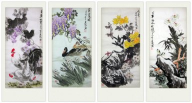 Vogels&Bloemen - FourInOne - Chinees schilderij