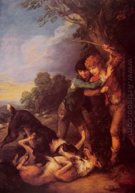 Deux jeunes bergers avec des chiens Fighting 1783
