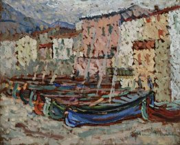 Os barcos de pesca na greve em Collioure