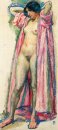 Vrouw In Rode Peignoir 1910