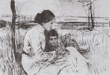 Kinderen van de kunstenaar Olga en Anton Met Portret/Schets 1906