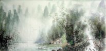 Árvore, fazenda, rio - pintura chinesa