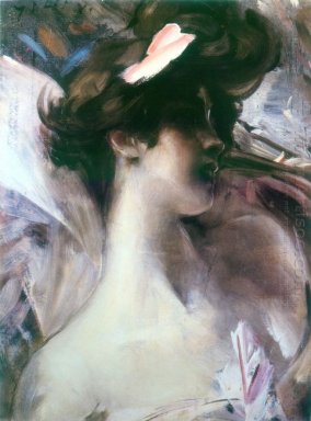 Mujer joven S cabeza sobre un fondo rosado 1912