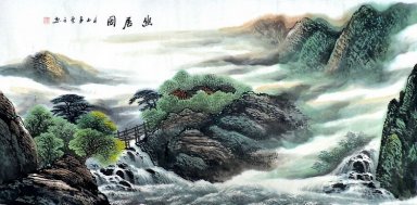 Berg, Vattenfall - kinesisk målning
