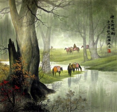 Bomen, paarden - Chinees schilderij