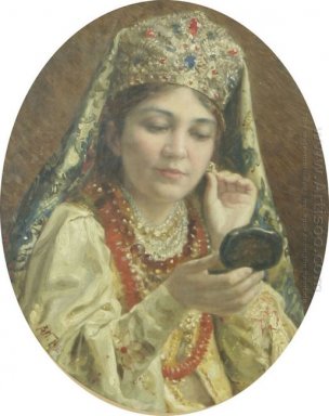 Giovane signora che esamina uno specchio 1916
