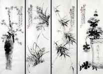 Prugna, orchidea, bambù, Crisantemo-FourInOne - Pittura cinese