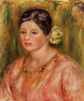 Cabeça de uma menina nova no vermelho 1916