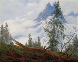 Mountain Peak with Drifting Clouds