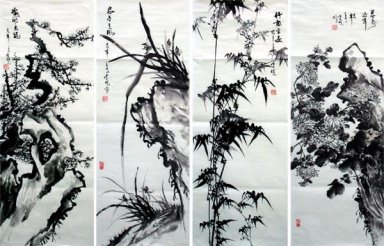 Ameixa, da orquídea, bambu, crisântemo-FourInOne - Pintura Chine