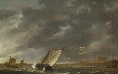 Maas på Dordrecht i en storm