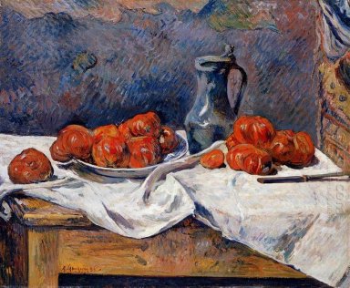 tomates et un pot d\'étain sur une table 1883
