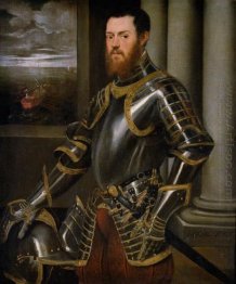 Young Man In A Gold Decorated Suit Of Armour 1556