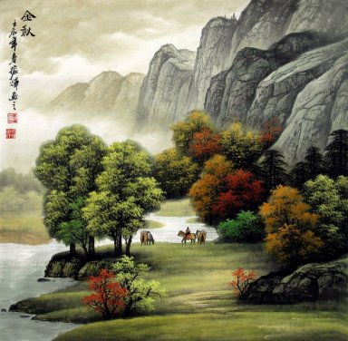 Bergen, bomen - Chinees schilderij