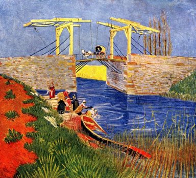 The Langlois Bridge At Arles Dengan Wanita Mencuci 1888