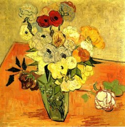 Vaso japonês com rosas e anêmonas 1890