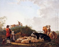 Herder met rustend vee