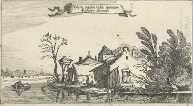 Bauernhaus mit Taubenschlag auf einem Fluss