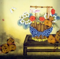 Bloemen-Bottle reuzenpompoen - Chinees schilderij