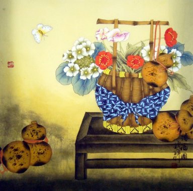 Bunga-Botol Labu - Lukisan Cina
